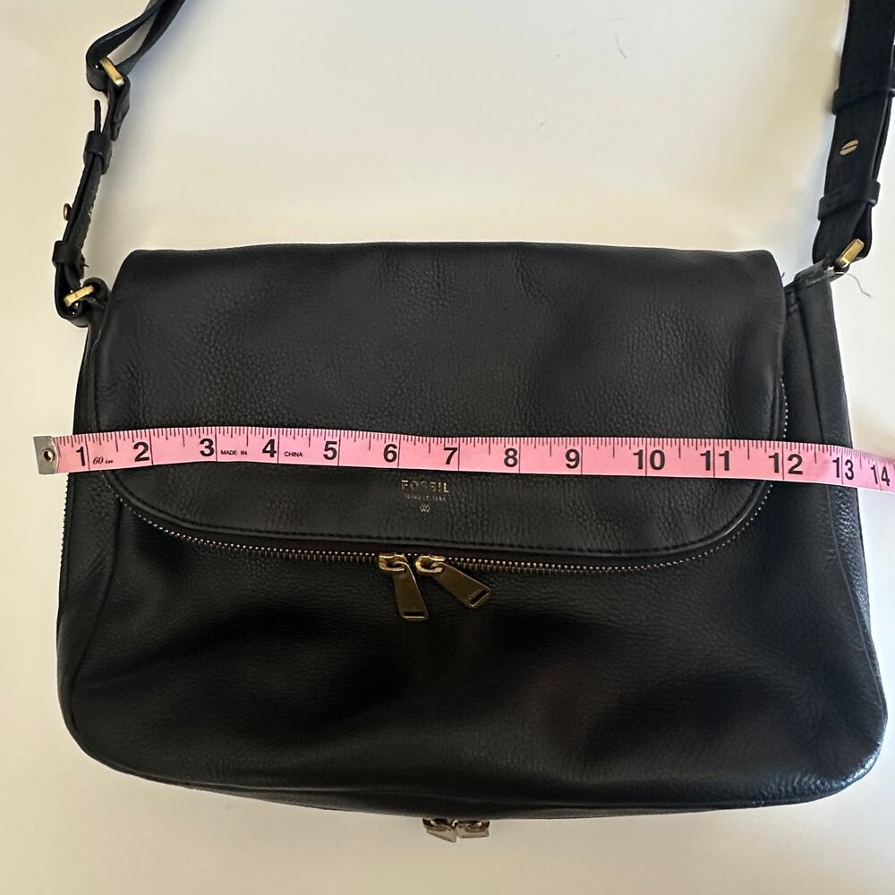 Fossil Black Leather Foldover Zip Around Bag Pebbled Flap Purse Boho Slouchy - Picture 11 of 13